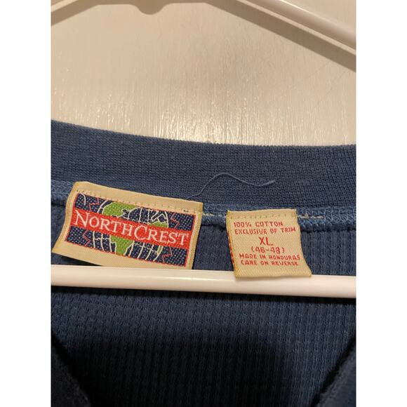 Northcrest Men's Waffle Thermal Henley Shirt Long Sleeve Blue Cotton Y2k XL - Picture 5 of 6